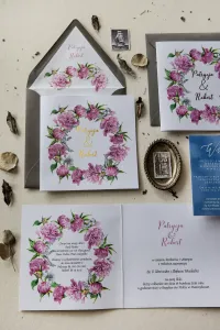 Złocone Zaproszenia Ślubne z Piwonią | Eleganckie | Cykade 10