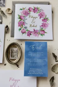 Złocone Zaproszenia Ślubne z Piwonią | Eleganckie | Cykade 10