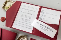 Bordowe Zaproszenia Ślubne z Kieszonką | Amelia-Wedding.pl