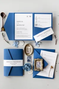 Zaproszenia Ślubne Kraft z Kieszonką Niebieskie | Kraft nr 7