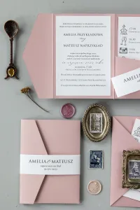 Różowe Zaproszenia Ślubne z Kieszonką | Kraft nr 9 | Amelia