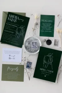Zaproszenia na Wesele w Odcieniu Butelkowej Zieleni | Eleganckie i Nowoczesne