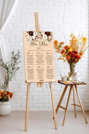 Hochzeitstischplan Korani Nr. 2 mit herbstlichem Blumenmotiv