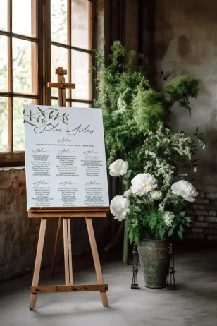 Hochzeitstischplan mit botanischem Motiv - grüne Zweige