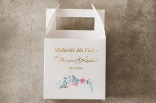 Schachtel für quadratische Torte, Hochzeitstorte - Zikade Nr. 8 mit Vergoldung - Pastellviolette Blumen