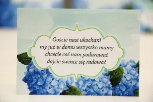 Bilecik prezenty ślubne wesele - Felicja nr 19 - Niebieskie hortensje - Zaproszenia na ślub