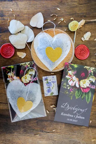 Herbatki w saszetkach w kształcie serca z kwiatowym motywem Vintage | Prezenty dla gości weselnych | Eteryczne nr 2