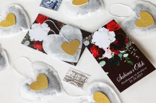 Tee im Herzbeutel mit Blumengrafik | Außergewöhnliche Geschenke für Hochzeitsgäste | Amelia-Wedding.pl