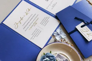 Eleganckie Zaproszenia Ślubne Niebieskie Złocone | Nowoczesne z Satyną | Avril nr 7
