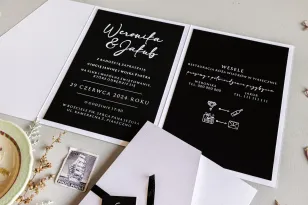 Eleganckie zaproszenia ślubne biało-czarne z teksturą | Nowoczesne zaproszenia glamour | Avril nr 9