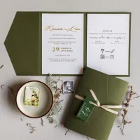 Zaproszenia ślubne Avril nr 11 – eleganckie zielone ze złoceniami, personalizowane | Amelia Wedding