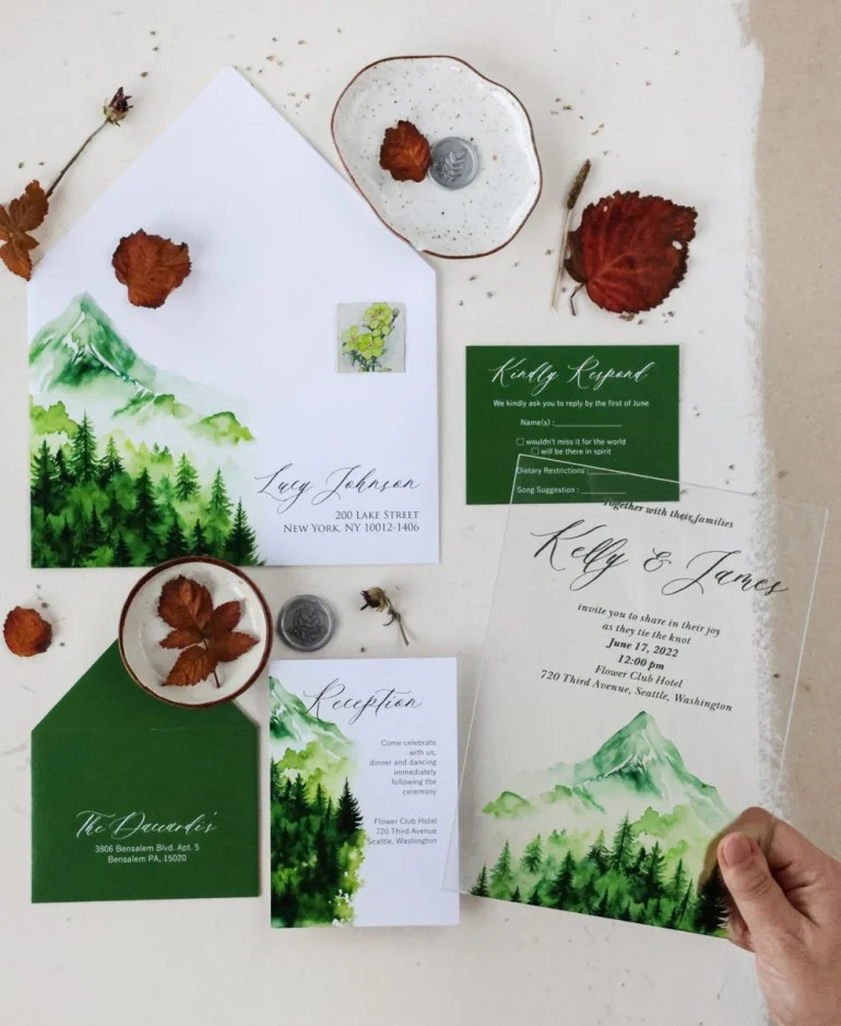 Zaproszenia Ślubne na Szkle z Górskim Motywem | Elegancja i Spokój Natury