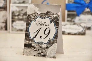 Numery stolików, stół weselny, ślub - Felicja nr 21 -Górski krajobraz - dodatki ślubne