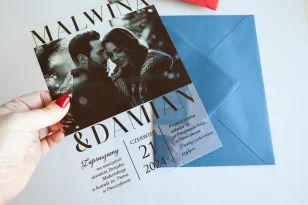Zaproszenia na szkle ze zdjęciem B&W | Nowoczesne szklane zaproszenia ślubne | Korani nr 22