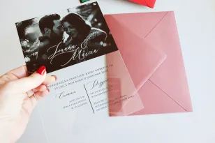 Szklane Zaproszenia Ślubne ze Zdjęciem, Eleganckie | Zaproszenia na Szkle, Przezroczyste | Korani nr 27