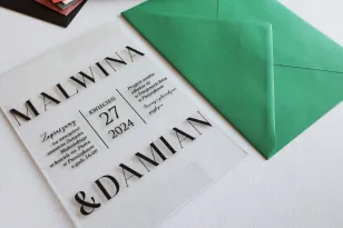 Zaproszenia Ślubne na Szkle z Imionami | Transparentne i Nowoczesne Zaproszenia na Ślub | Korani nr 28