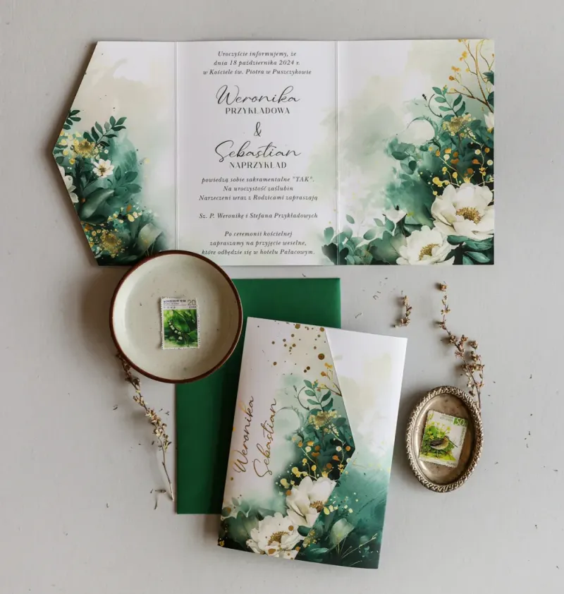 Luksusowe Zaproszenie Ślubne z Pastelowymi Kwiatami i Złoceniami | Jadeit nr 3