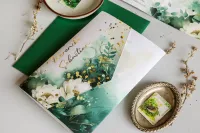 Eleganckie zaproszenia ślubne kwiatowe złocone | Jadeit nr 3