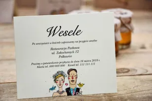 Bilecik do zaproszenia 120 x 98 mm prezenty ślubne wesele - Presto - Rysunek Pary Młodej, rustykalne