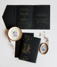 Czarne Zaproszenia Ślubne Glamour ze Złotem | Jadeit nr 4