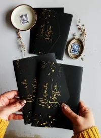 Czarne Zaproszenia Ślubne Glamour ze Złotem | Jadeit nr 4