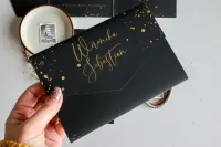 Czarne Zaproszenia Ślubne Glamour ze Złotem | Jadeit nr 4