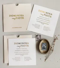 Eleganckie Zaproszenia Ślubne Kremowo-Złote | Mokait nr 3