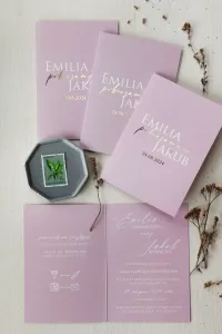 Różowe Złocone Zaproszenia Ślubne Ruskus | Amelia-Wedding