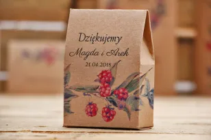 Podziękowania dla gości weselnych, pudełeczka na słodkości - Czerwone jeżyny z delikatnymi niebieskimi gałązkami