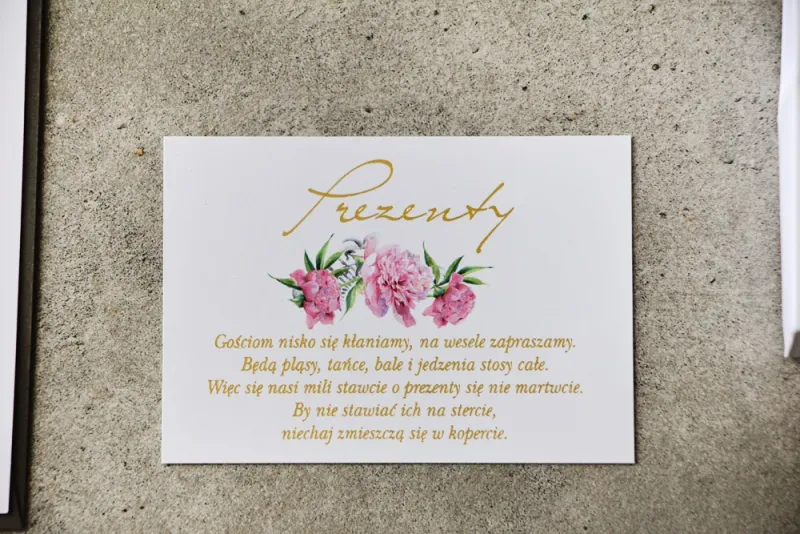 Hochzeitsgeschenke Ticket - Zikade Nr. 10 mit Vergoldung - Zartrosa Pfingstrosen