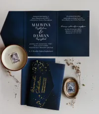 Zaproszenia Ślubne Granatowe Złocone | Elegancka Kaligrafia