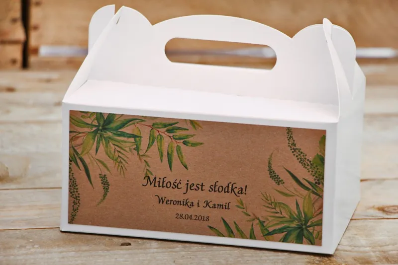 Prostokątne pudełko na ciasto, tort weselny, ślub - Owoce Leśne nr 2 - Polna trawa - Ekologiczne dodatki ślubne