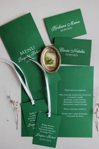 Zielone Menu Ślubne Kraft z Białym Nadrukiem | Kraft nr 10