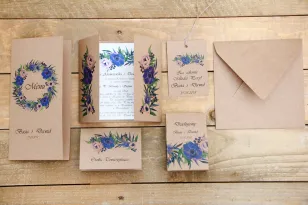 Zaproszenie ślubne z dodatkami - Owoce Leśne nr 4 - Chabrowe kwiaty - Ekologiczne z kopertą
