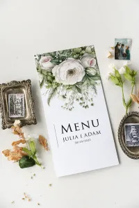 Menu Ślubne Białe Róże | Eleganckie Karty Dań | Impresja nr 3