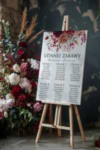 Plan Stołów Weselnych Burgund Peonie | Elegancka Tablica Gości