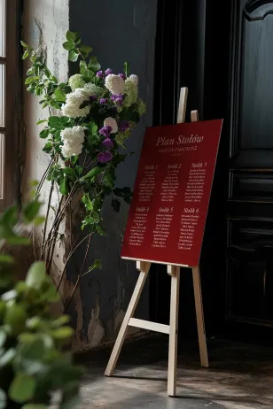 Elegancki plan stołów z głębokim burgundem | Wyrafinowana estetyka na wesele | Kraft nr 6