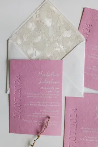 Różowe Zaproszenia Ślubne Letterpress • Ekskluzywne | Karmen nr 5