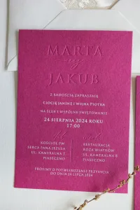 Różowe Zaproszenia Ślubne Tłoczone Letterpress | Karmen nr 6