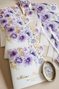 Zaproszenia Ślubne Glamour Fioletowe Złocone | Rubin nr 15