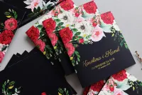 Eleganckie Złocone Zaproszenia Ślubne Granatowe z Kwiatami