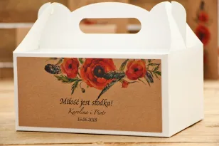 Prostokątne pudełko na ciasto, tort weselny, ślub - Owoce Leśne nr 6 - Polne maki - Ekologiczne dodatki ślubne
