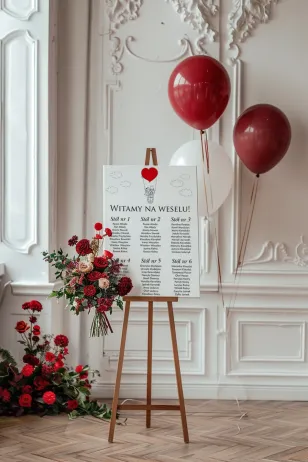 Plany stołów na wesele, elegancki styl, balon z sercem | Plan stołu Bueno nr 1