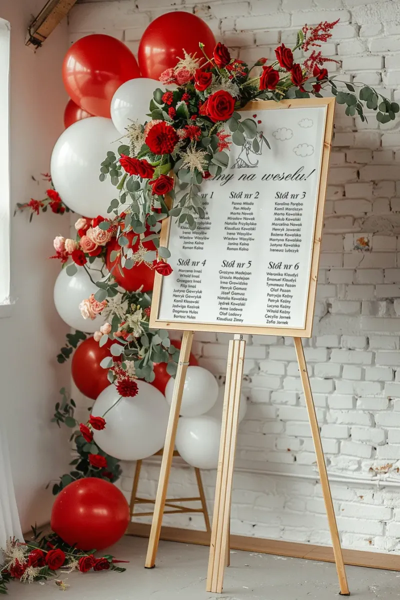 Elegancki plan stołów na wesele, białe tło, kwiatowe detale | Plan stołów weselnych | Bueno nr 4