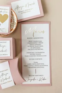Eleganckie Menu Weselne Różowe Złocone | Avril nr 12