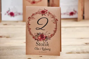 Numery stolików, stół weselny, ślub - Owoce Leśne nr 7 - Zimowo-świąteczne - ekologiczne dodatki ślubne
