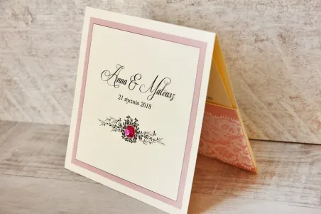 Hochzeitseinladung, elegante Hochzeitseinladungen mit Strasssteinen - Mit Spitze Nr. 1 - Puderrosa - Elegant