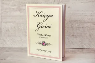 Księga Gości - dodatki ślubne, weselne - Z Koronką nr 1 - Pudrowy róż - Elegancka z cyrkonią