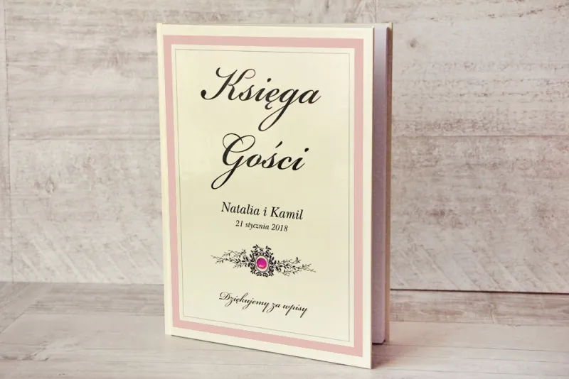 Księga Gości - dodatki ślubne, weselne - Z Koronką nr 1 - Pudrowy róż - Elegancka z cyrkonią Księga Gości - dodatki ślubne, weselne - Z Koronką nr 1 - Pudrowy róż - Elegancka z cyrkonią