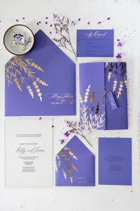 Zaproszenia Ślubne na Szkle Fiolet Złoto | Eleganckie PR10